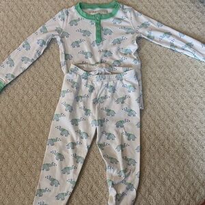 TBBC Kids White Pajama Set with Green Trim and Elephant Print